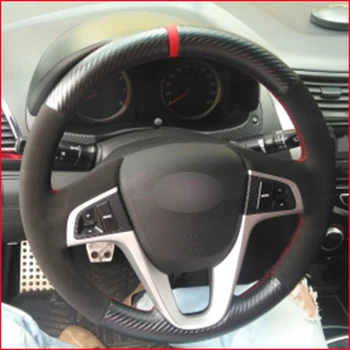 

Black PU Carbon Fiber Steering Wheel Cover for Hyundai Solaris (RU) 2010-2016 Verna 2010-2016 i20 2009-2015 Accent