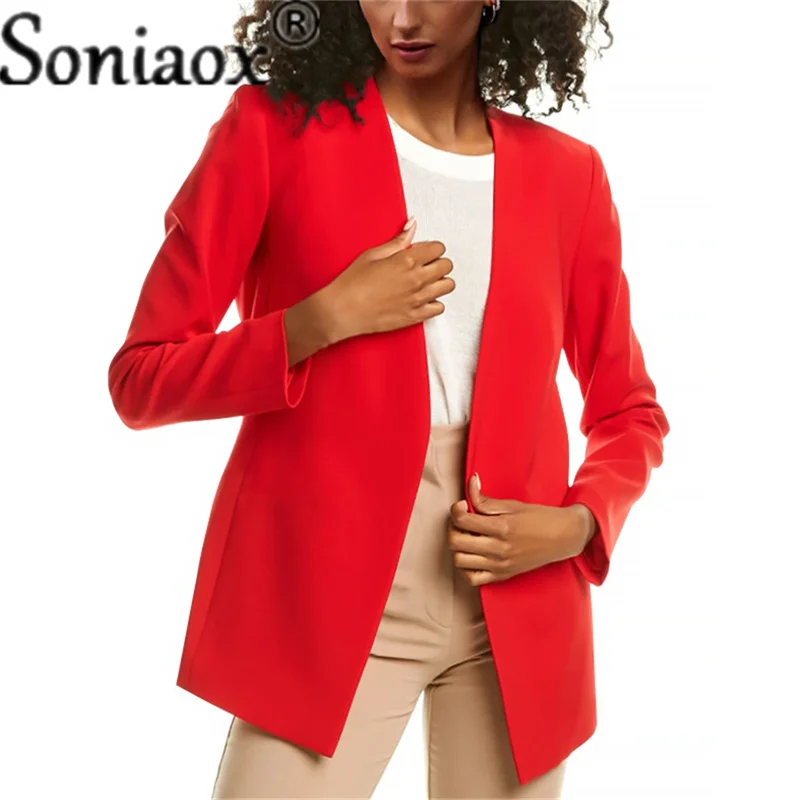 2021 New Women Elegant Loose Blazer Jackets Office Ladies Blazers Workwear Fashion Long Sleeve Coat Outerwear Clothes