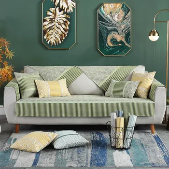 

Spring And Autumn Cotton Linen Sofa Cushion Towel Set Sofa Modern Geometric Antiskid Stripe Simple Printing