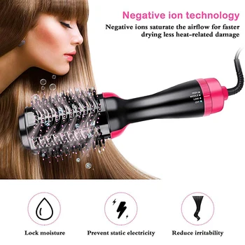 

3-in-1 Salon One Step Hair Dryer & Volumizer Negative Ion Straightening Brush Tangled Hair Comb Reduce Frizz & Static Dryer