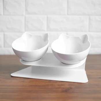 

White cat bowl elevated pet neck bowl non-slip pet bowl and water bowl for cat and dog feeders