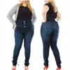 Plus Size Button Up Slim Skinny Dark Blue Full Length Jeans 4XL 5XL Women High Waist Stretch Thin Denim Pants Lady Trousers ► Photo 2/6