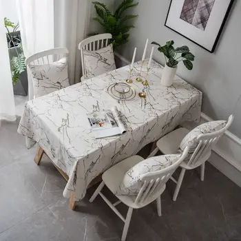 

White Marble Pattern Modern Simple Printed Tablecloth Cover Cloth Table Cloth Cotton and Linen Dust Cabinet Cover Cloth
