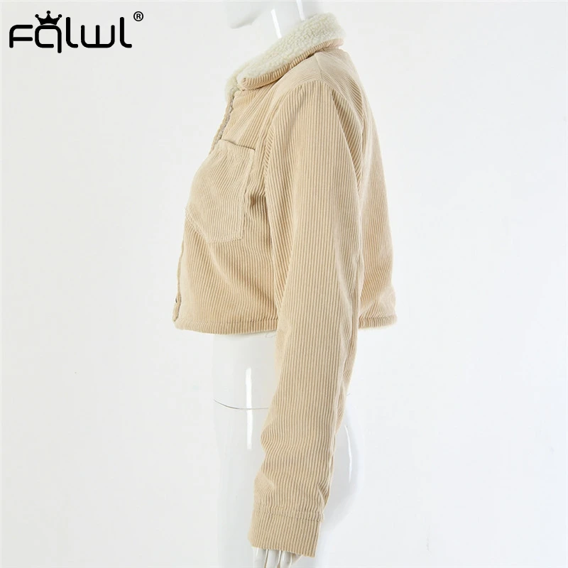 FQLWL Осенняя флисовая Вельветовая куртка для женщин Harajuku белая желтая укороченная Женская куртка женская верхняя одежда s пальто