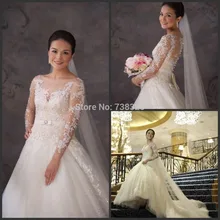 

Gorgeous 2018 Vintage Long Sleeves Wedding Dresses Bridal Gowns Tulle Vestidos See Through Back Wedding Dress Vestido De Noiva