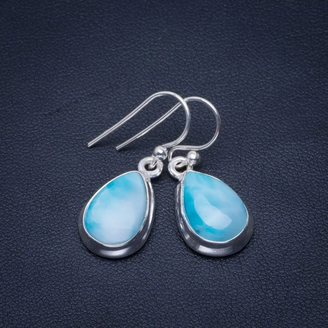 

Natural Caribbean Larimar Handmade Unique 925 Sterling Silver Earrings 1" B2931