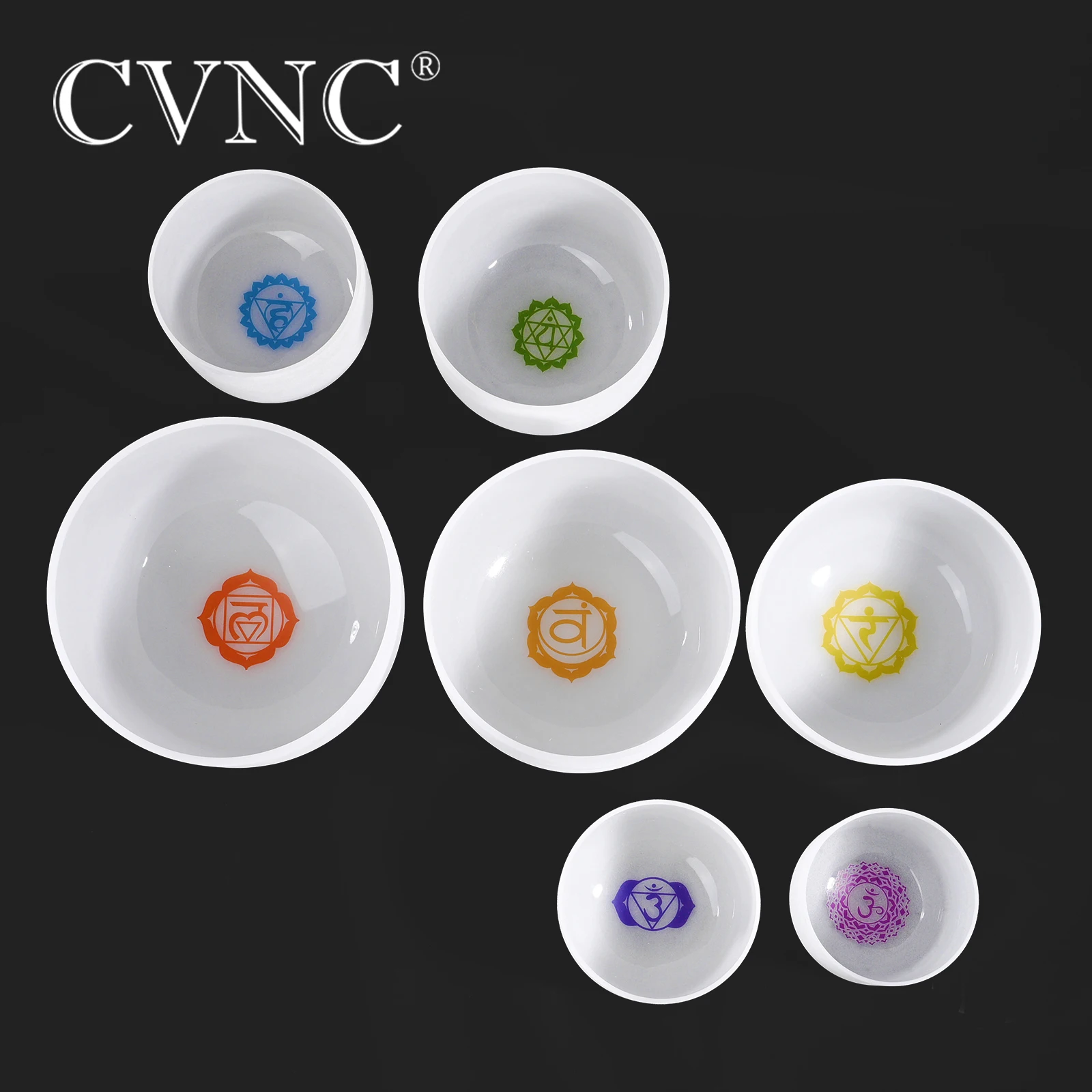 

CVNC Chakra design 10 Inch Third Eye Crown Root Navel Solar Heart Throat Chakra Quartz Crystal Singing Bowl