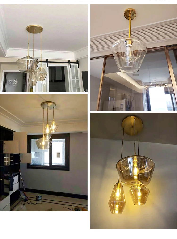 Retro Modern Glass Pendant Light Art Shades Lamp Coloured Ceiling Ball Smoked Amber Clear Vintage Loft Lamps Bar Decor lamp