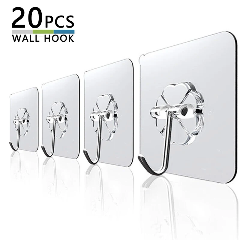 Colgador de pared de puerta autoadhesivo, transparente, fuerte, 20 piezas, 6x6cm, ventosa de carga pesada para cocina y baño