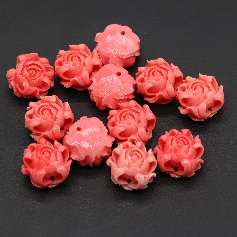 10pcs 20mm Pink Rose Flower Coral Beads Carved Crafts Coral Loose Beads