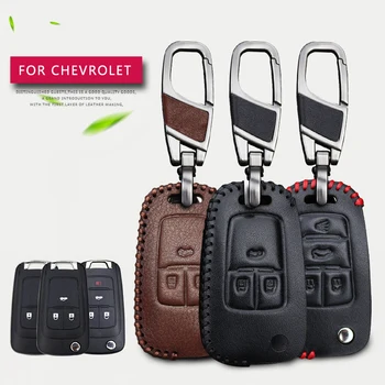 

Real Leather Car Key Case Cover For Chevrolet Cruze Onix Lacetti Tahoe Spark Trax Equinox Key Fob Ring Chain Styling Accessories