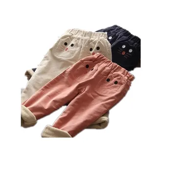 

Children Pants Cartoon Pocket Plus Velvet Thickening Toddler Girls Pants 2019 Winter Leggings Warm Corduroy Baby Girl Trousers