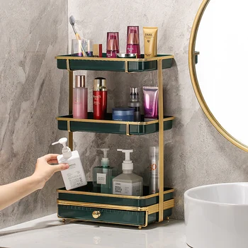 

European style light luxury cosmetics storage rack simple and multifunctional rectangular storage rack with drawer in bathroom