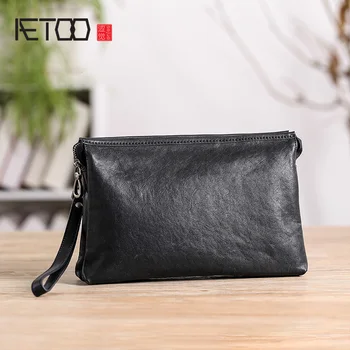 

AETOO Men's leather handbag, trend large-capacity soft leather envelope bag, head leather men's hand-picked bag