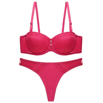 

High Quality Women‘s Thong Underwear Set Sexy Lace Bra and Panties Set Plus Size Push Up Bra Set Beading Deep V Lingerie set