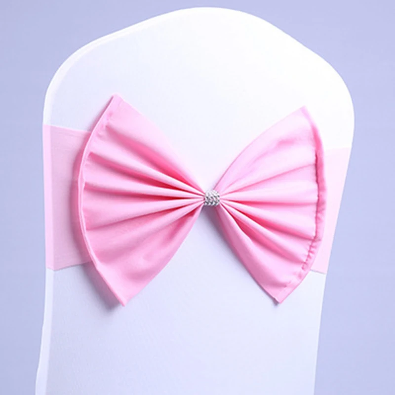 Description Picture 5 of item25pcs/Lot Wholesale Bow Chair Sashes Band For Party Birthday Banquet Chair Bow Tie Band Belt Romantic Wedding Decoration Sale