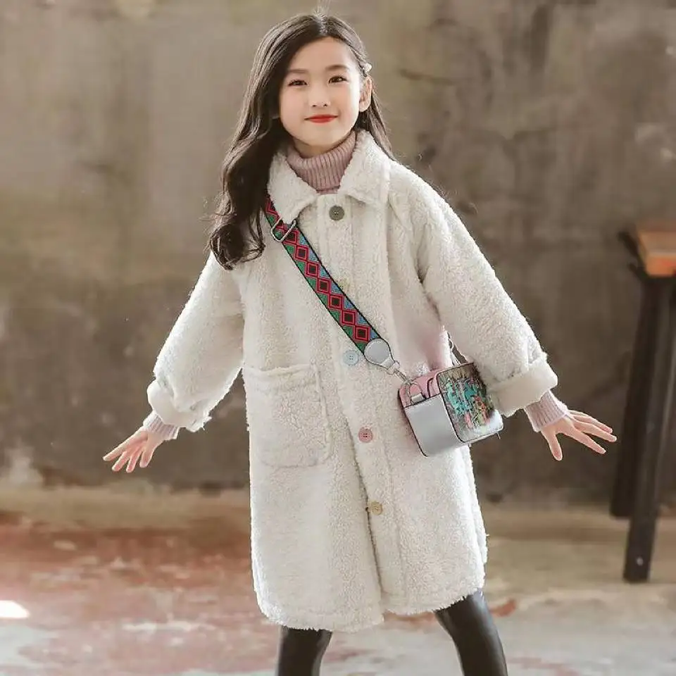 Solid Color Autumn&Winter Girls Coats Cute Fashion Long Sleeve Thick Children Outerwear Kids Girl Jackets Long Girl Winter Coat