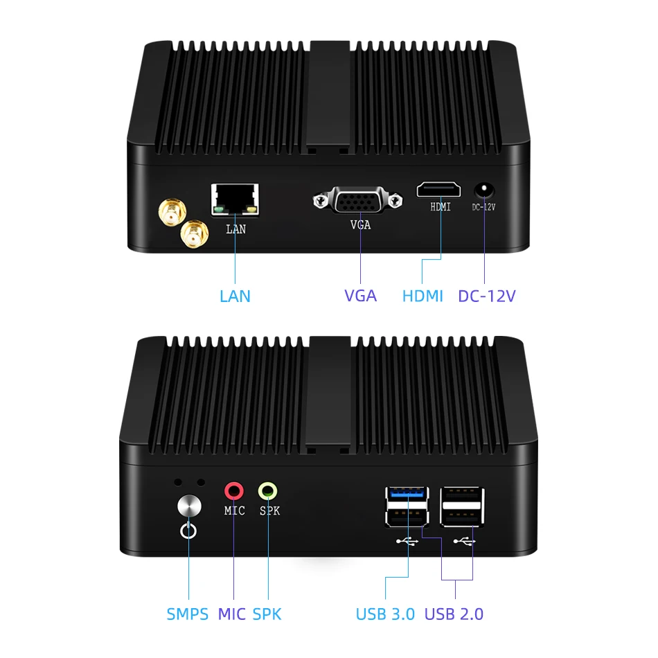 XCY fanless mini PC intel celeron J1900 okna 10 7 linux hubený klient minipc pfsense mikro lan levý bok lodi TV ploše počítač NUC