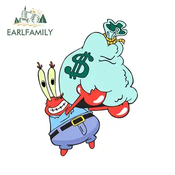 

EARLFAMILY 13cm x 9.7cm for Sponge Bob Mr. Krabs Cartoon Sticker Laptop Car Decal Waterproof 3D Custom Printing Stickers