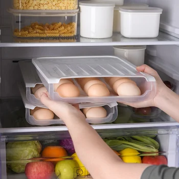 

Fridge Egg Storage Box Plastic Auto Scrolling Egg Tray Holder Organizer Box Container Refrigerator Egg Dispenser Kitchen Gadgets
