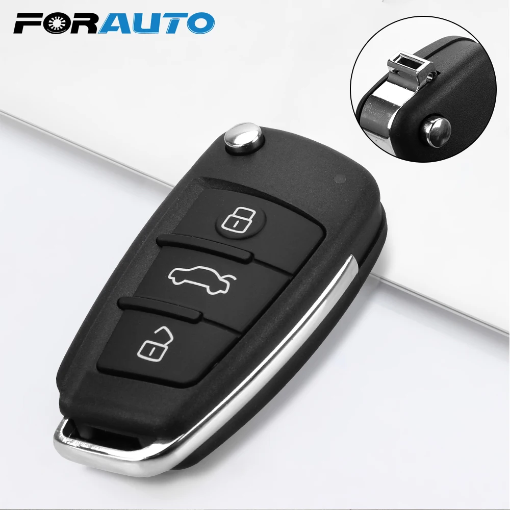 Чехол для автомобильного ключа FORAUTO, 3 кнопки, чехол для брелока, откидной Чехол, без лезвия, для Audi A2, A3, A4, A6, A6L, A8, Q7, TT, автомобильные аксессуары