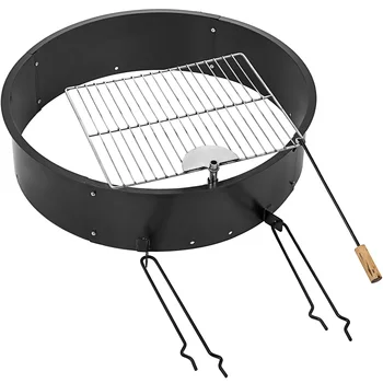 

VEVOR Fire Pit Ring 36 Inch Solid Steel 3.0mm Thick with Detachable Grill with Camping Park Grill for Outdoor Camping