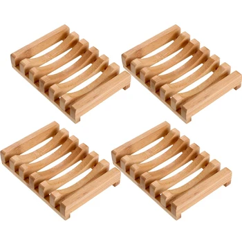 

4 Pieces Wooden Soap Case Holder Natural Rectangular Wood Soap Dish Holder For Kitchen Bathroom Sponge Scrubber Soap