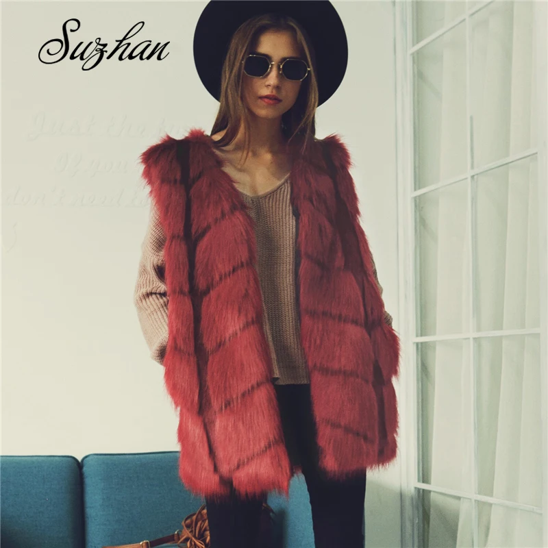 

Suzhan Mink Coats Women 2019 Winter Top Fashion Red FAUX Fur Coat Elegant Thick Warm Outerwear Fake Fur Jacket Chaquetas Mujer