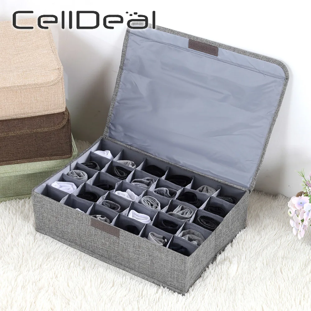 

30 Grid Storage Box Underwear Sock Drawer Closet organizer Moistureproof Washable Solid Color Save Space Home foldable Organizer
