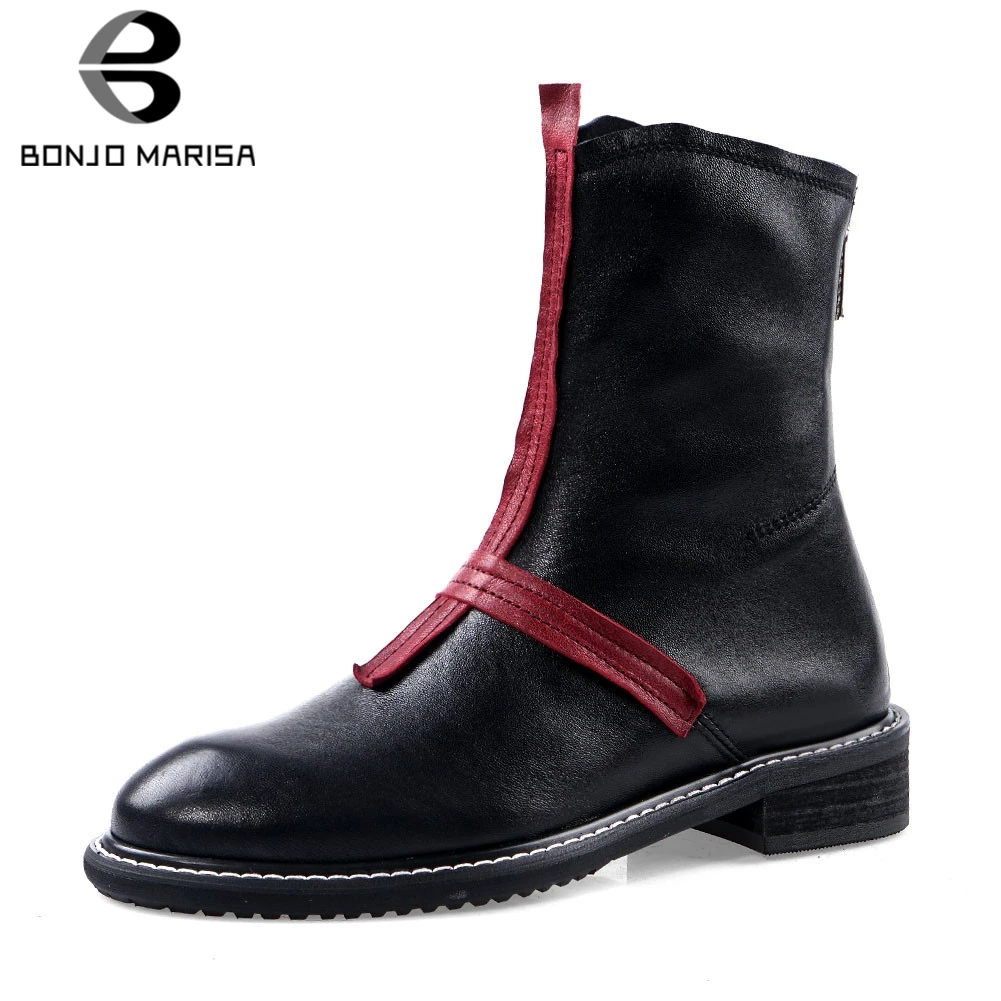 

BONJOMARISA 34-42 Luxury Brand Booties Ladies Genuine Leather Ankle Boots Women 2020 Autumn Casual Low Heels Shoes Woman