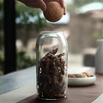 

1200ML Transparent Glass Storage Tank Borosilicate Glass Sealed Cans Food Grains Container with Cork (Round Ball, L)