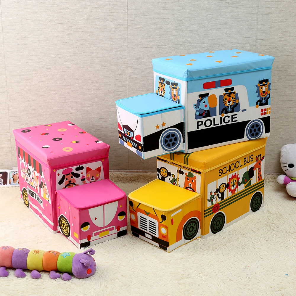 

Storage Toy Box - Folding Storage Organizer with Foam Cushion Seat Perfect Size Storage Collapsible Chest (School Bus)