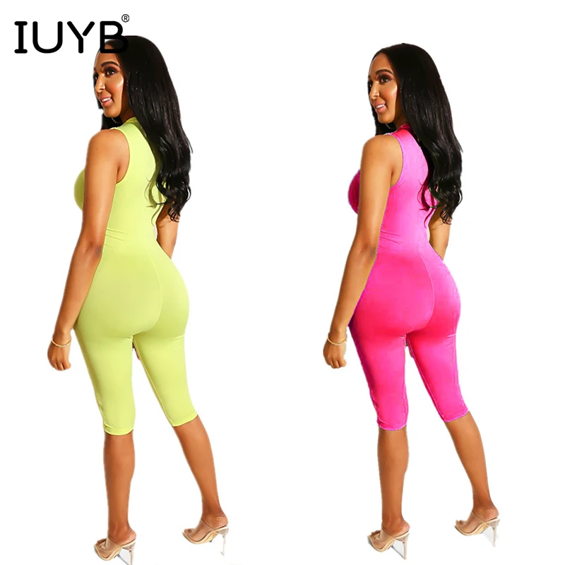 IUYB новые летние сексуальные женские двухцветные облегающие до колена jumppsuit сексуальные молнии летают Твердые без рукавов Высокие уличные комбинезоны MOF5079