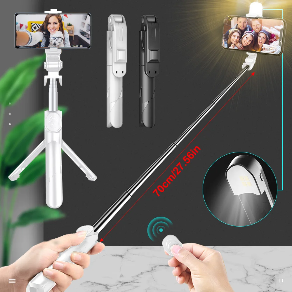Selfie Stick, 46 inch Extendable Selfie Stick Tripod,Phone Tripod with  Wireless Remote Shutter,Group Selfies/Live Streaming/Video Recording  Compatible
