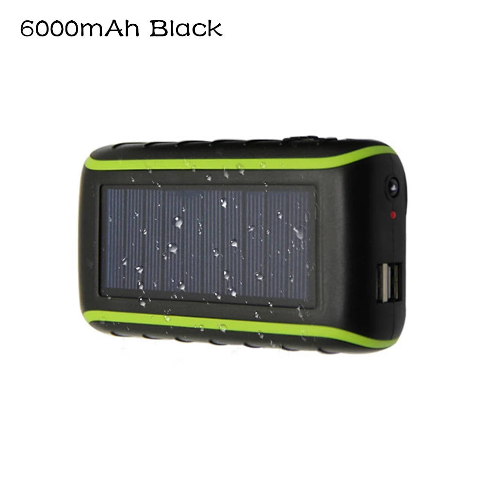 6000mAh Black Солнечное Ручное Зарядное устройство 6000/8000mAh Водонепроницаемый Солнечный светодиодный портативный двойной USB внешний аккумулятор для iPhone 11 - Цвет: 6000mAh Black