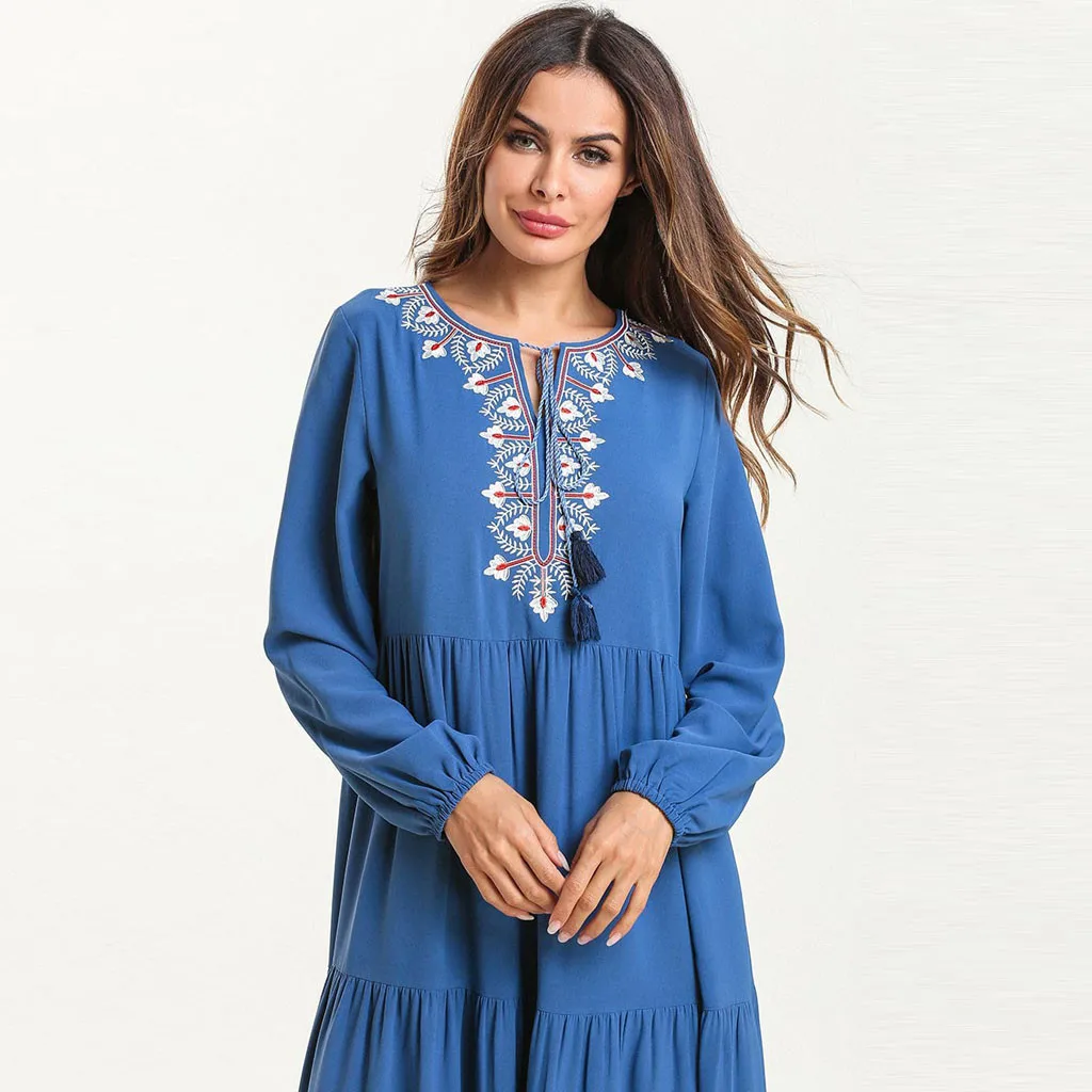 Мусульманское женское платье халат ислам Ropa Arabe Mujer мусульманское женское длинное платье макси халат с вышивкой Абая ислам ic Дубай Кафтан Рамадан
