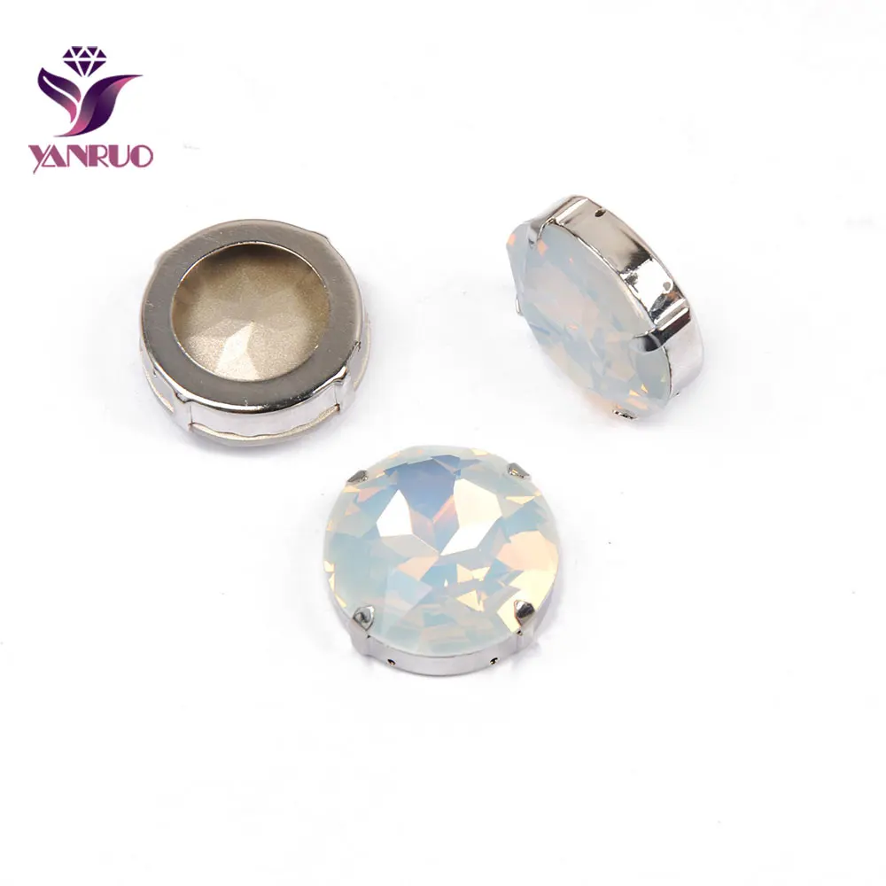 

YANRUO 1201 27 мм белый опал круглый пришивной Кристалл Стразы стеклянные стразы заостренные задние красивые камни для украшения одежды