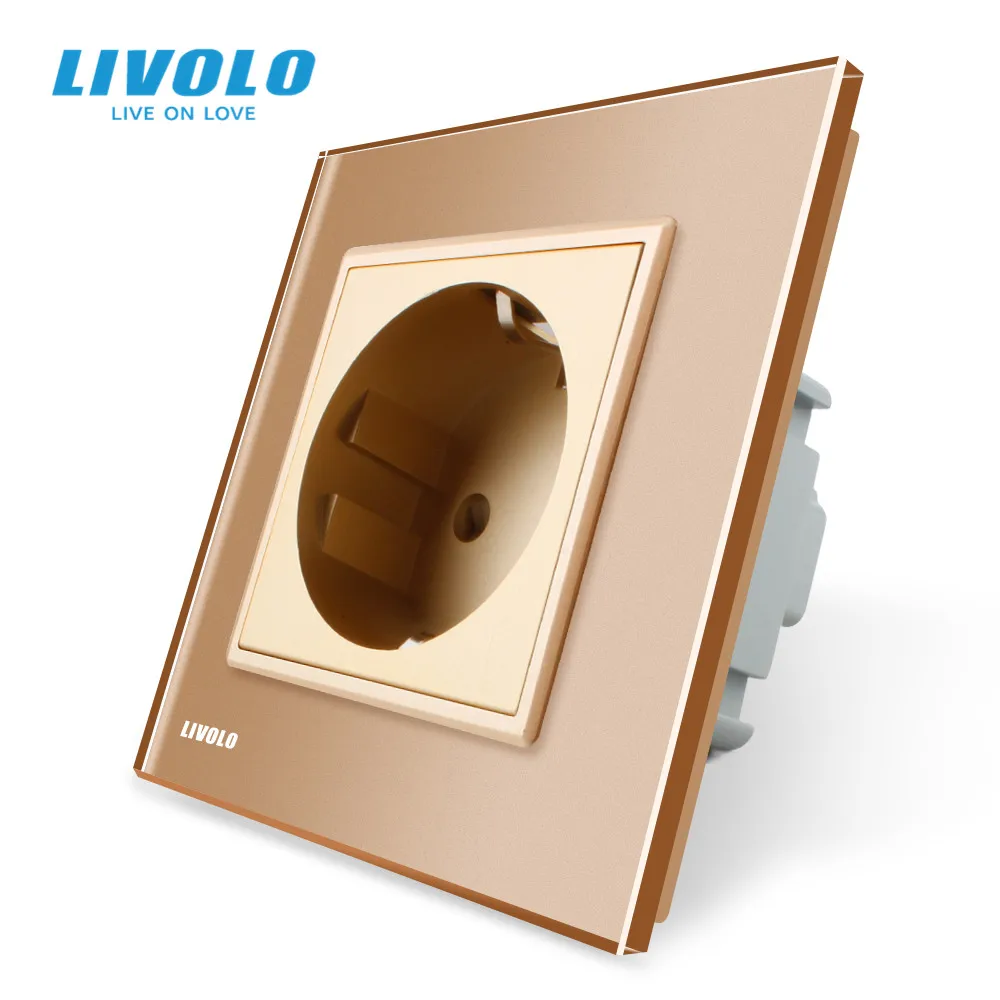 LIVOLO EU standard 16A Electric Wall Power Double Socket Plug,Crystal Glass Panel,ground wires,with logo,waterproof safety afbeelding