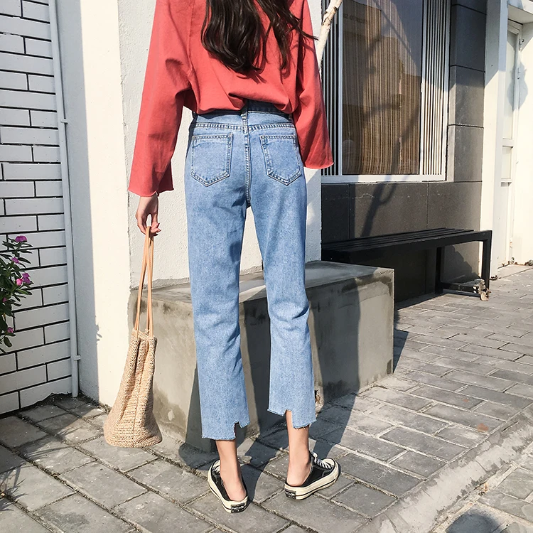 Jeans Women Ulzzang Streetwear Simple All-match Elegant New Trendy Korean Style Loose High Waist Womens Trousers Chic Casual