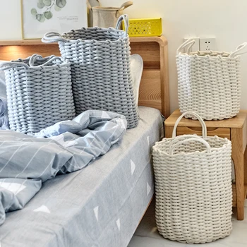 

Handmade Cotton Rope Storage Basket Fashion Style Desktop Sundries Finishing Box Natural Fabric Laundry Toys Small Organizer Box