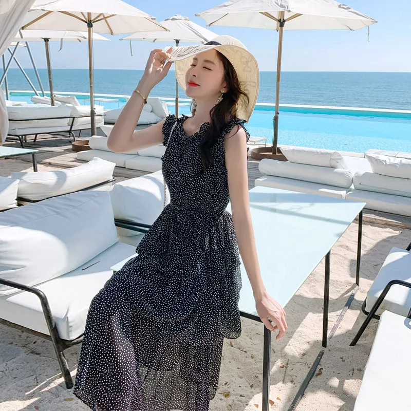

Dress 2019 Summer New Products Debutante WOMEN'S Dress-Style Slim Fit Dotted Sleeveless A- line Skirt