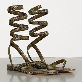 

Wrapped Snake Summer Flat Sandals Sexy Gladiator Sandals Women Thong Beach Sandals Rome Sandalias Mujer 2020 Ladies Shoes