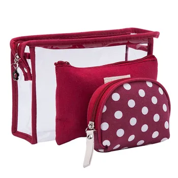 

Fashion Women Casual Cute Multi-function PVC Material Colorful Durable Dot Three-Piece Collapsible Cosmetic Bag For Make Up: