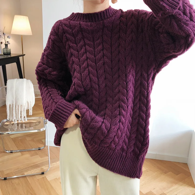 

2020 Women Sweater And Pullovers O-Nexk Pure Color Knitted Women Oversize Style Sweater Women Pullovers Femme Tricot Pull Femme
