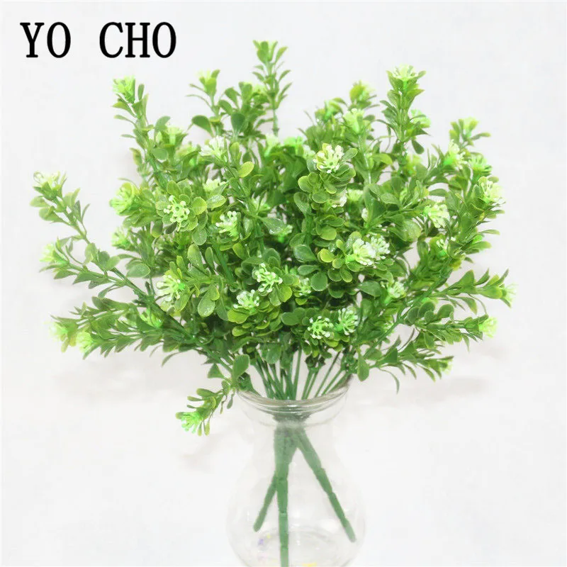 YO CHO Artificial Plants Plastic Twigs Green Grass Fake Plants Twigs Leaves Grass Flower Arrangement Wedding Party Home Decor - Image 4