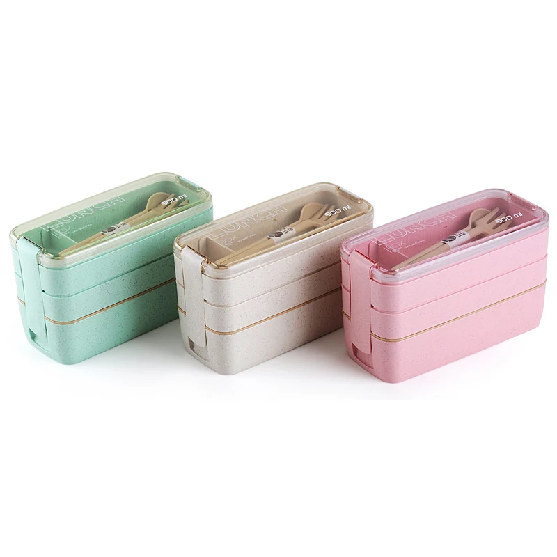 

900ml Healthy Material Lunch Box 3 Layer Wheat Straw Bento Boxes Microwave rice cooker Food Storage Container for heating lunch