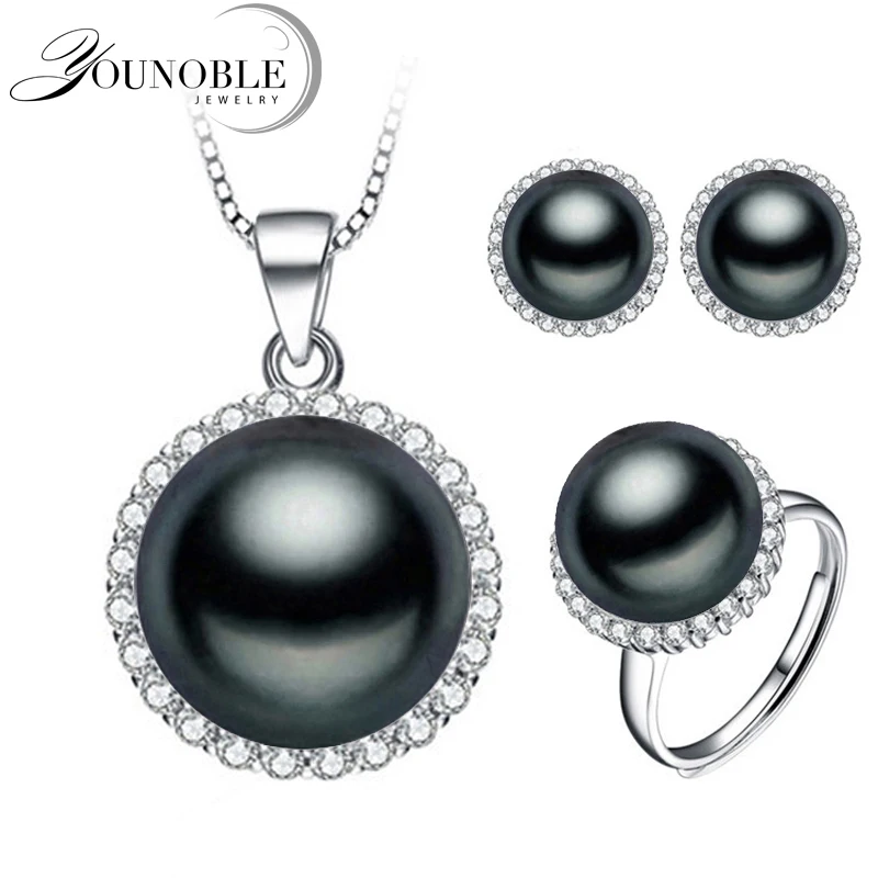 

Beautiful Natural Real Pearl Set,Luxury 925 Silver Jewelry Sets Pearl Pendant Earring Ring Engagement Gift