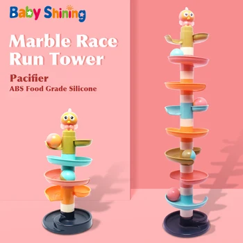 

Baby Shining Marble Run Block Rotation Track Rolling Ball 1-3-year-old Pacifier Baby Glider Tower Assemble Toy Boy Girl Gift