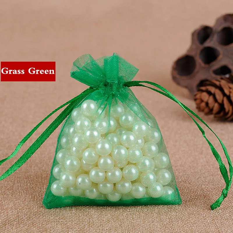 grass green 100 шт., 7x9 9x12, 10x15 см, сумки из органзы для ювелирных изделий, мешочки на завязках для детского душа, вечерние подарочные пакеты на свадьбу, сумки для конфет - Цвет: grass green