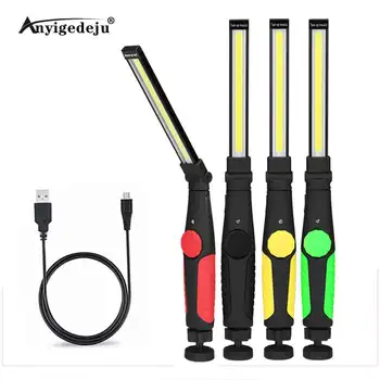 

USB Rechargeable Portable Light Built-in Battery COB Flashlight Hook Hanging Lamp COB LED Slim Work Light for Car Repair Camping
